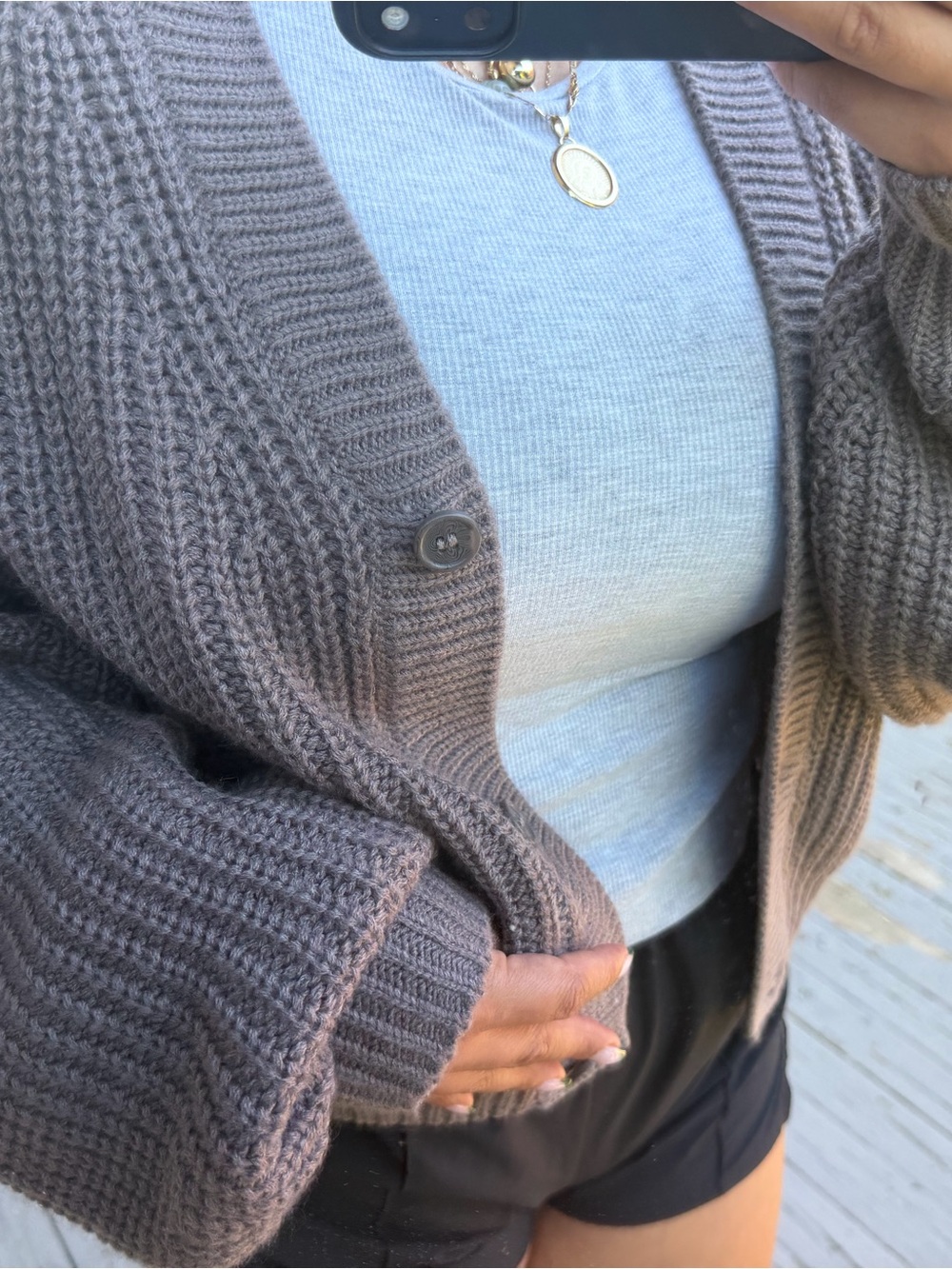 H&M Taupe Ribbed Button-Front Cardigan
